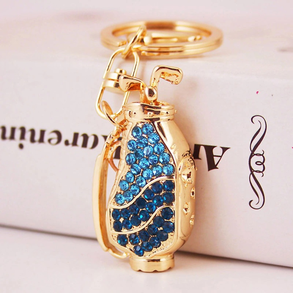 Blue Crystal Golf Bag Keychain Charm